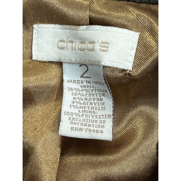 Chicos Jacket Blazer Womens Size 2 Brown Tweed Metallic Leather Trim - Picture 4 of 7